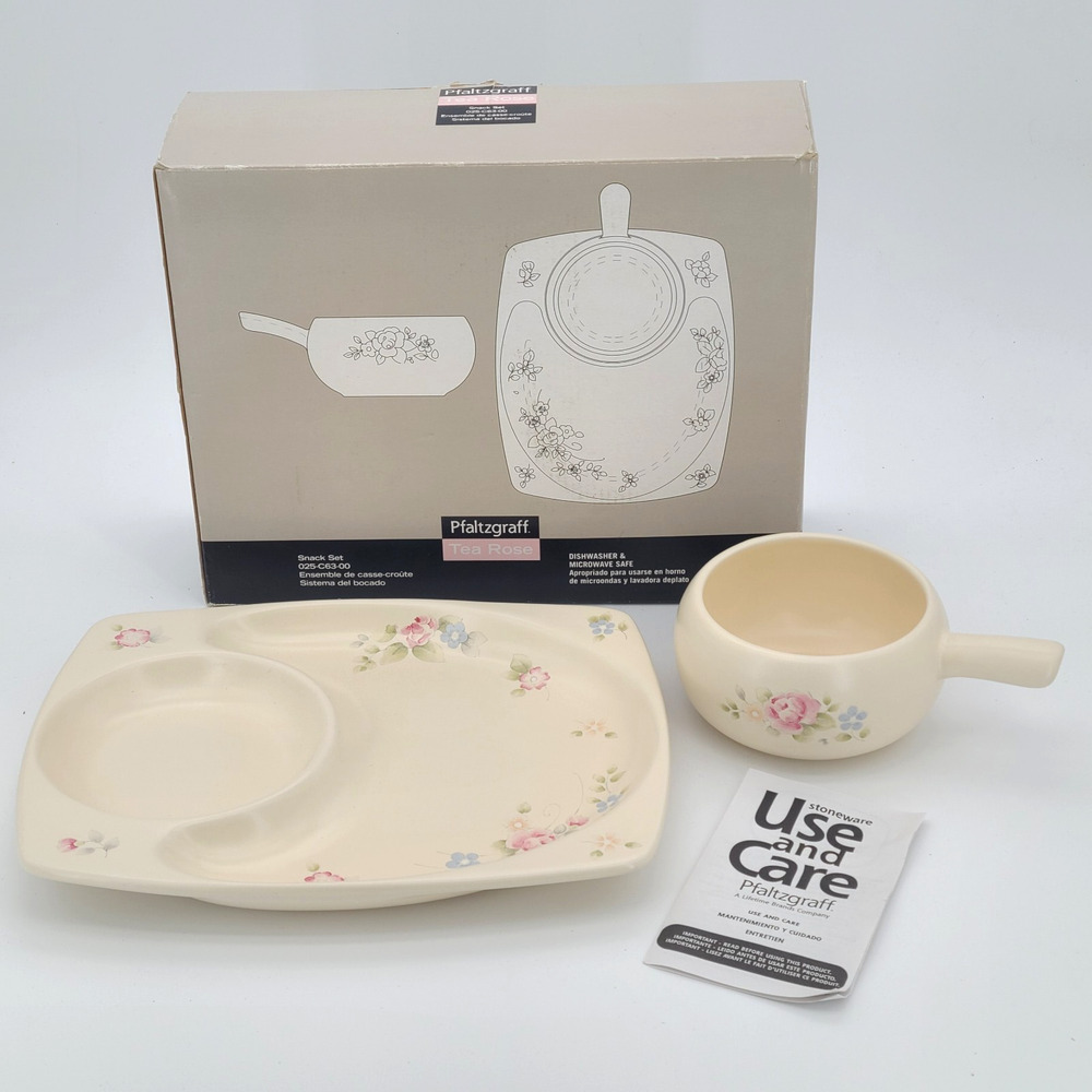 Pfaltzgraff Tea Rose Snack Set Sandwich Tray Soup Mug 025-C63-00 New